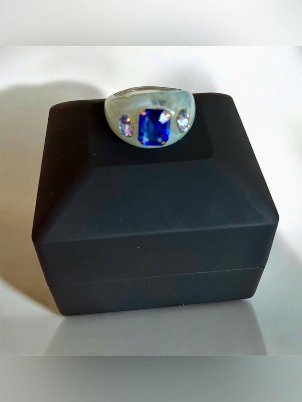 Light Blue Resin Ring with Deep Blue Center Stone